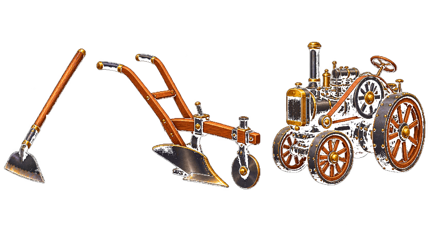 Farming tools evolving through four eras